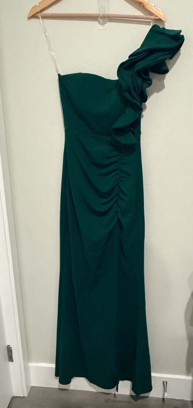 Emerald Sundae Juniors Womens One Shoulder Ruffled Evening Dress Size S